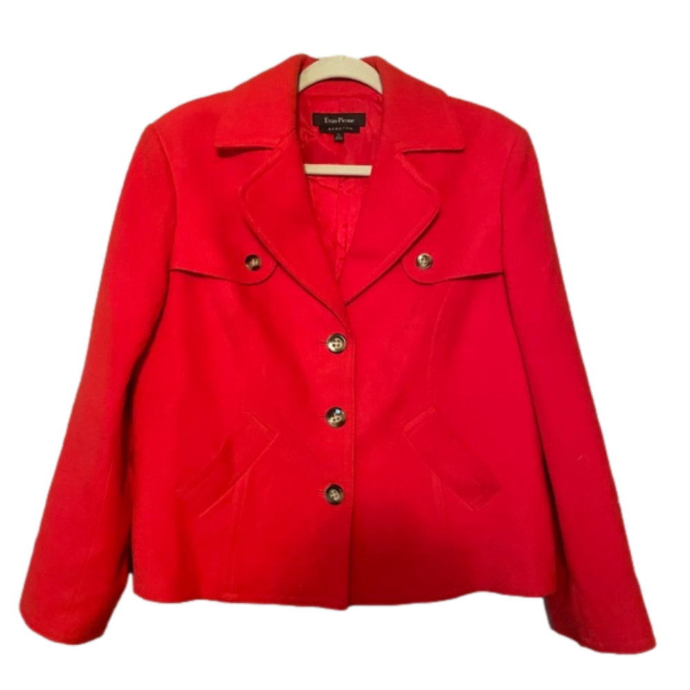 Evan Picone Red Button Front Peacoat Jacket Size 12 Large